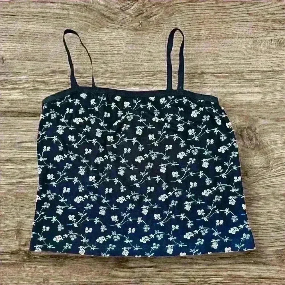 Esprit De Corps Size Large White Flowers Blue Tank
